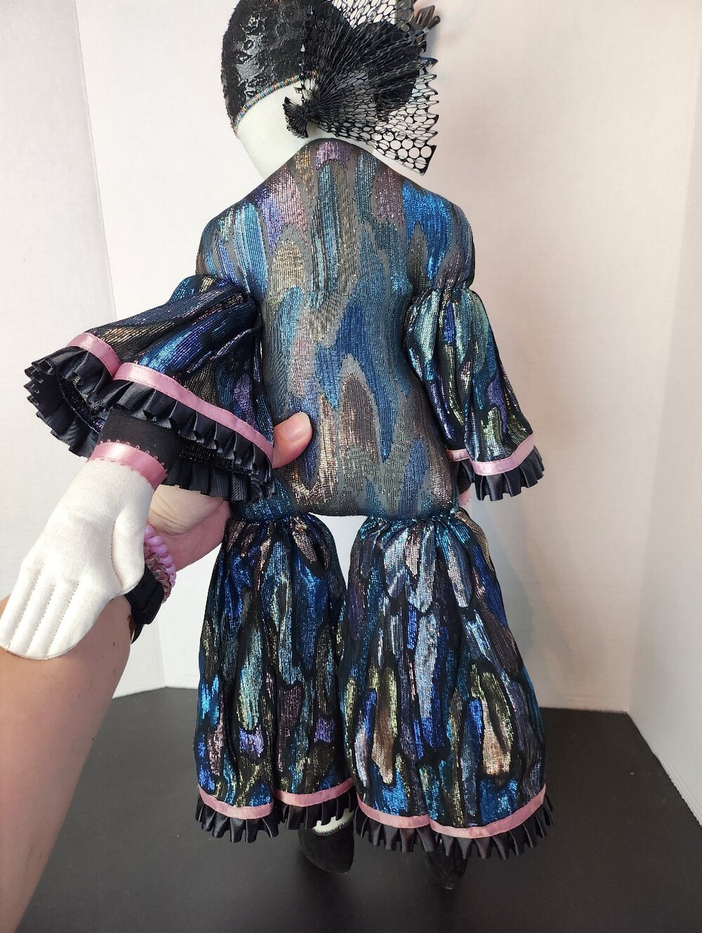 Handmade Pierrot Harlequin Clown Art Doll Metallic Costume Vintage - Picture 8 of 11